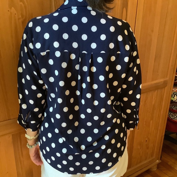 Navy/White Polka Dot PopOver Shirt M - Picture 7 of 8